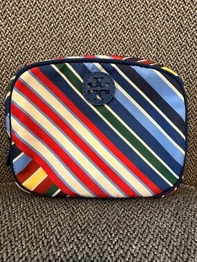 Tory Burch Navy Multi-Stripe Travel Pouch